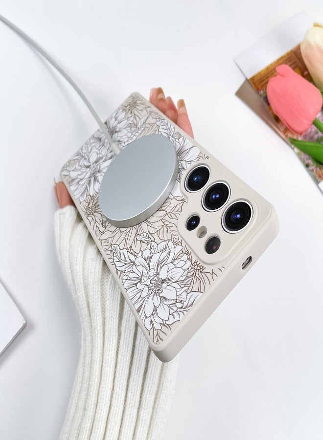OOK Magnetic for Samsung Galaxy S25 Ultra Case, Silicone White Flower Cute Pattern [Compatible with MagSafe] Floral Print Camera Protection Shockproof Slim Phone Case for 6.9inch, White Flower - Image 2