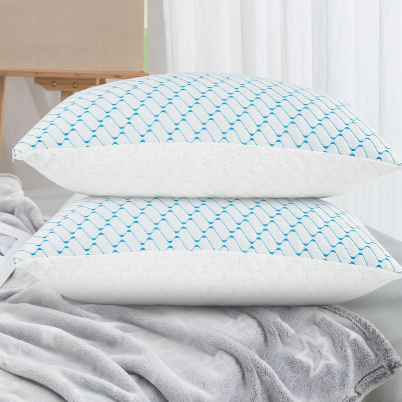 VAINOC Memory Foam Pillows Standard Size Set of 2 Adjustable Cooling Firm Pillow for Side Back Stomach Sleepers with Washable Removable Cover