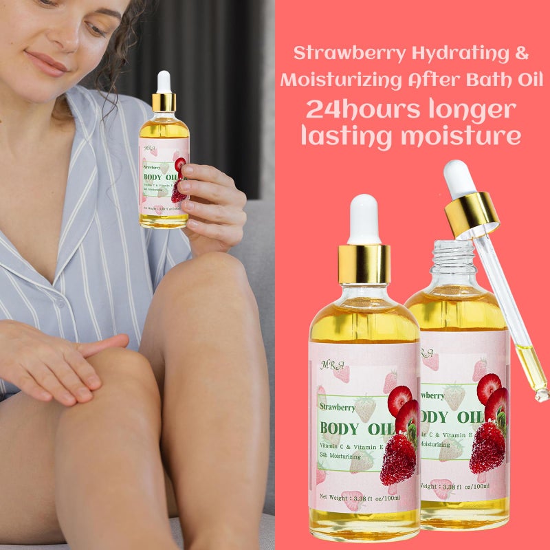 MR.A 2 Pack Strawberry Body Oil Juice Scented, Vitamin E Body Oil after Shower, Strawberry Shortcake Body Moisturizer Bath Oil for Dry Skin, Guasha Oil with Guasha Tool - Image 4