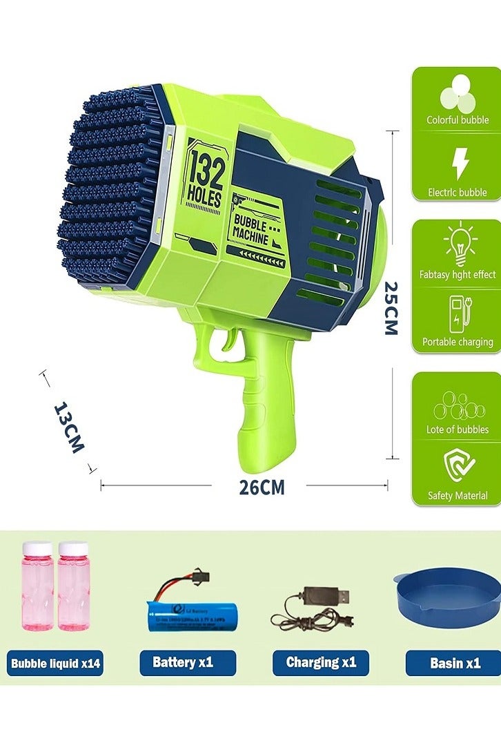 Bubble Machine 132 Hole Bubble Gun Machine – Rocket Launcher Bubble Blower Toy with Colorful Lights, Big Bubble Maker for Kids, Outdoor & Indoor Fun (Green) - Image 2