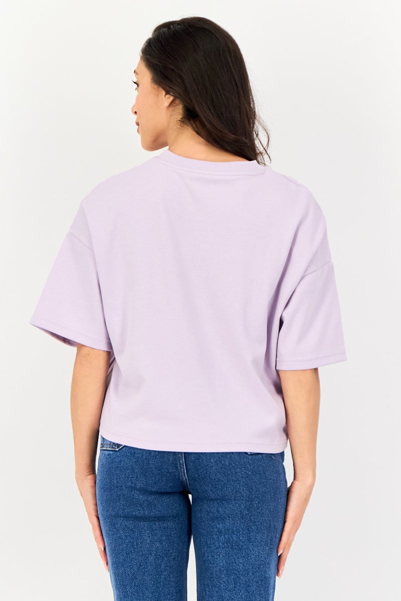 Core Elements Women Crew Neck Plain Short Sleeve T-Shirt, Lavender - Image 3