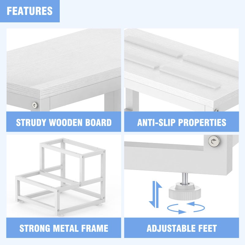 LIANTRAL 2 Step Stool for Adults Kids, Heavy Duty Sturdy Steel Frame with Wooden Steps, Bedside Foot Stool with 500lbs Load Capacity, Non-Slip Step Stool for High Bed, Kitchen, RV Step - White - Image 3