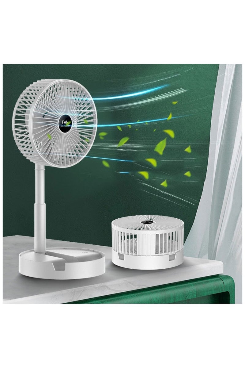 Super Foldable & Retractable Table Fan – USB Rechargeable – 3 Speeds – Low Noise – Built-in LED Light – Compact Design for Home, Office, Camping & Travel – Phone Holder Included – Quiet Operation & Strong Wind – Adjustable Height – Model FS-21 - Image 1