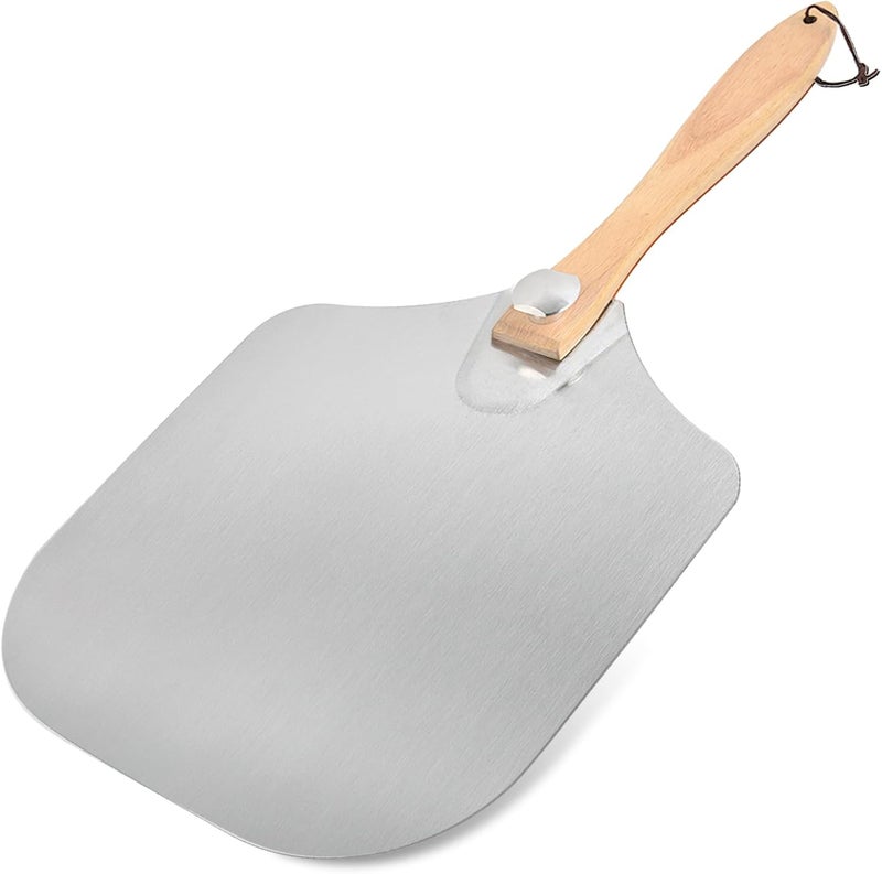 Luvan Aluminum Metal Pizza Peel with Foldable Wooden Handle,12x14 Inch Aluminum Pizza Peel,Pizza Paddle Foldable Pizza Spatula Paddle for Oven,Baking Homemade Bread - Image 1