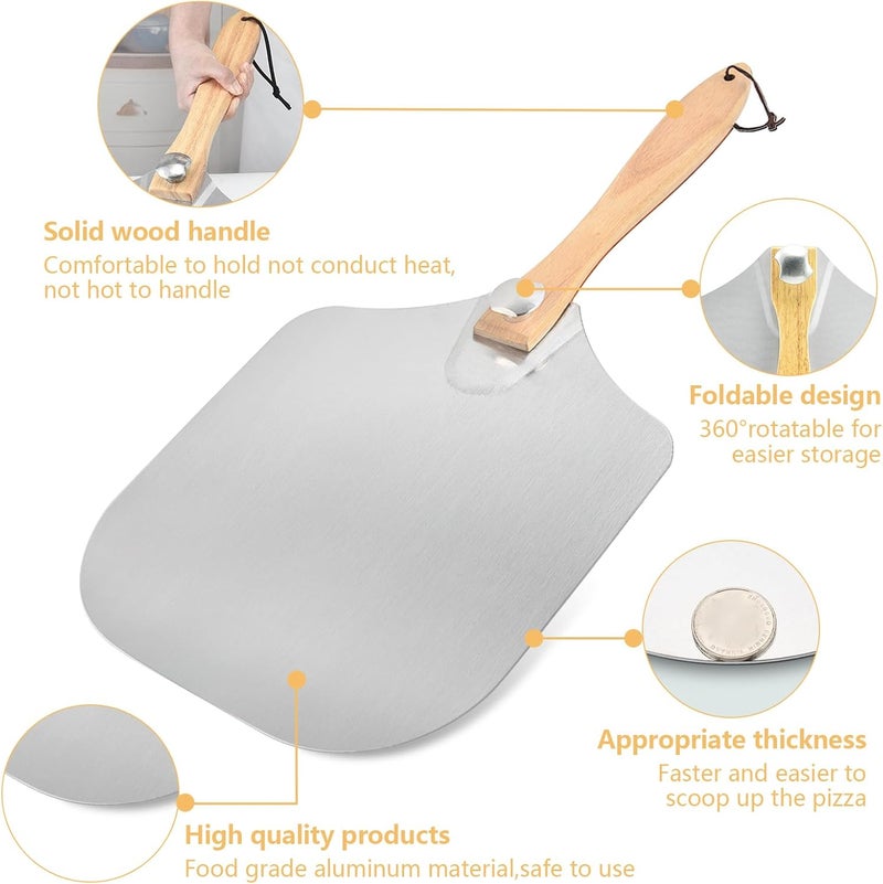 Luvan Aluminum Metal Pizza Peel with Foldable Wooden Handle,12x14 Inch Aluminum Pizza Peel,Pizza Paddle Foldable Pizza Spatula Paddle for Oven,Baking Homemade Bread - Image 3