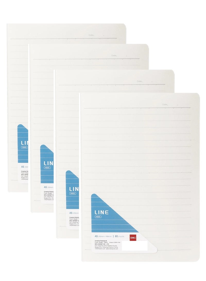 Deli 4-Piece A5 Size Lined Notebook 60 Sheets 70gsm Thickness  - Image 1
