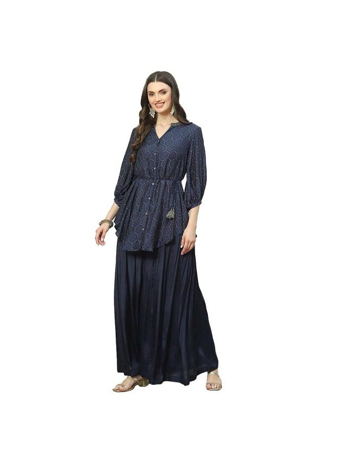Biba - BIBA Polyester Blend Collar Neck Womens Kurta Sharara Set (NAVY, 34) - Image 1