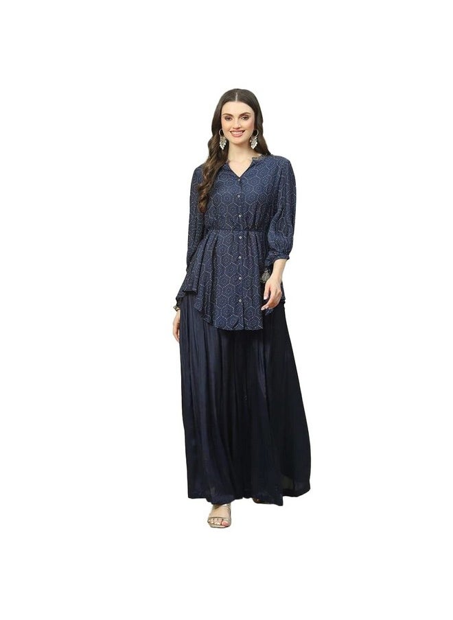 Biba - BIBA Polyester Blend Collar Neck Womens Kurta Sharara Set (NAVY, 34) - Image 1