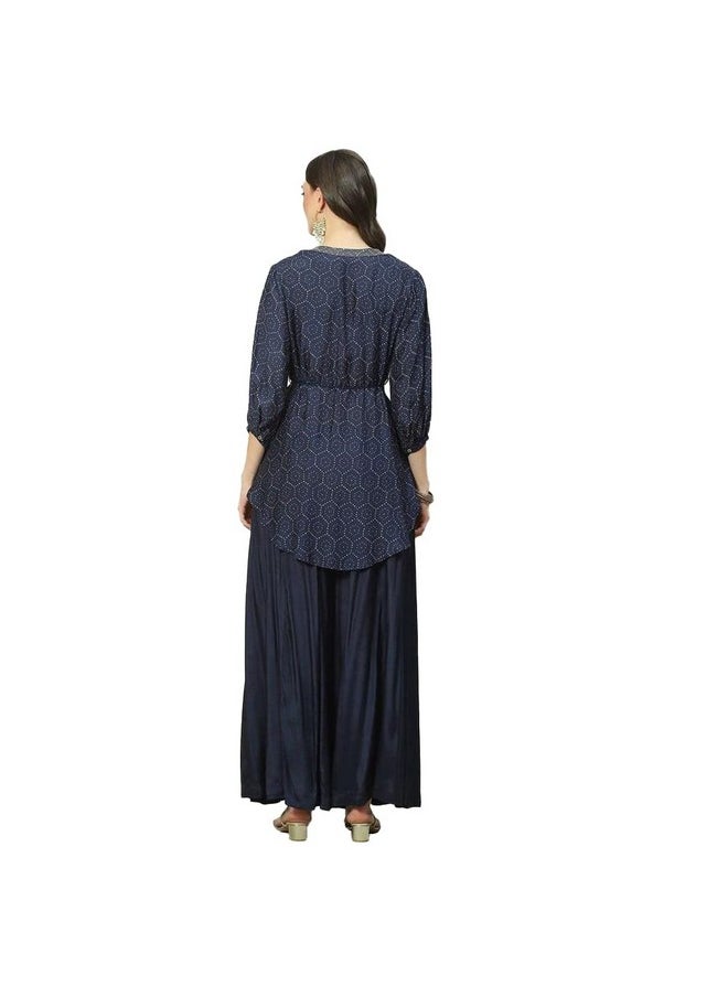 Biba - BIBA Polyester Blend Collar Neck Womens Kurta Sharara Set (NAVY, 34) - Image 1