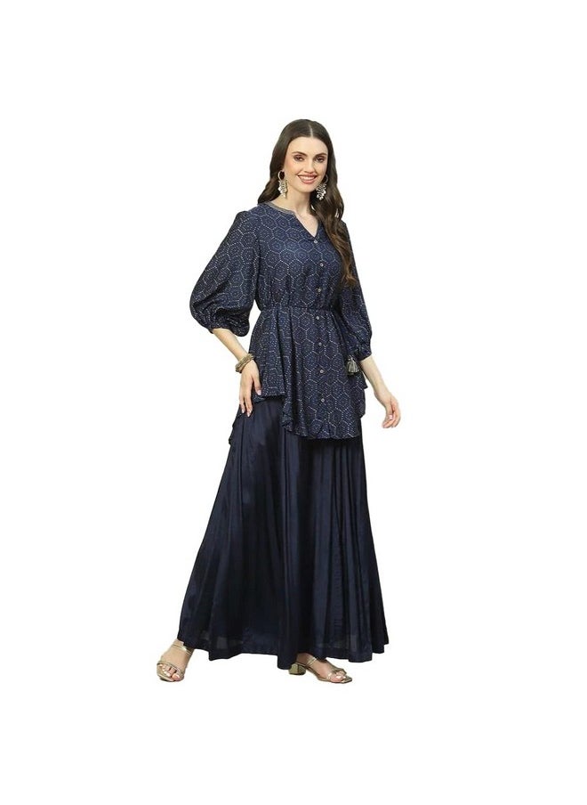 Biba - BIBA Polyester Blend Collar Neck Womens Kurta Sharara Set (NAVY, 34) - Image 1