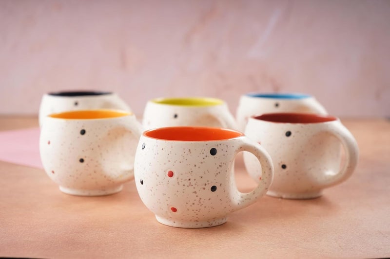 Pearl Craft White Matte Polka Dotted Ceramic Handcrafted Tea Cups Set of 6 300 ML Microwave Safe Cappuccino Cup Matte Finish Large Cup for TeaCoffee Gift Cup Tea Set B0C8DNT12W - Image 3