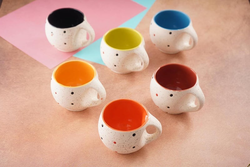 Pearl Craft White Matte Polka Dotted Ceramic Handcrafted Tea Cups Set of 6 300 ML Microwave Safe Cappuccino Cup Matte Finish Large Cup for TeaCoffee Gift Cup Tea Set B0C8DNT12W - Image 2