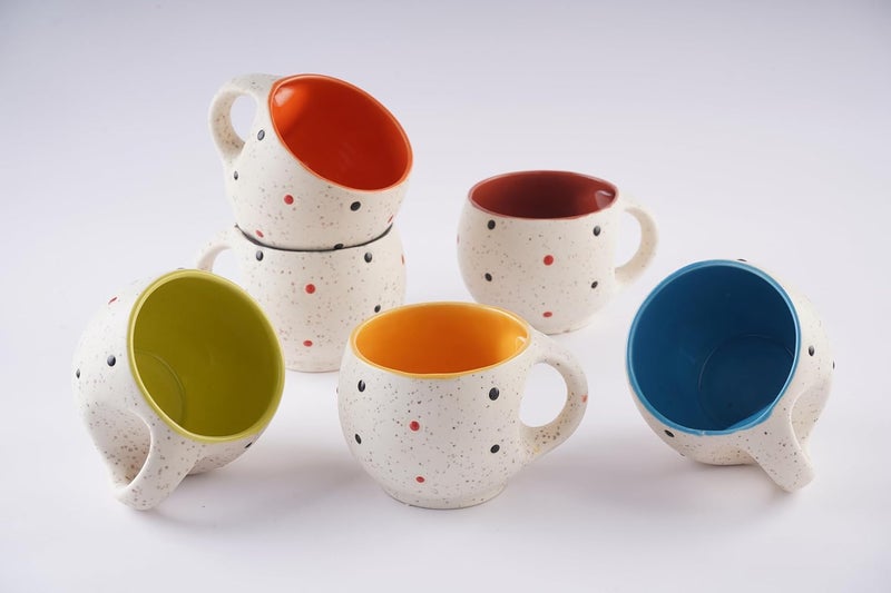 Pearl Craft White Matte Polka Dotted Ceramic Handcrafted Tea Cups Set of 6 300 ML Microwave Safe Cappuccino Cup Matte Finish Large Cup for TeaCoffee Gift Cup Tea Set B0C8DNT12W - Image 1