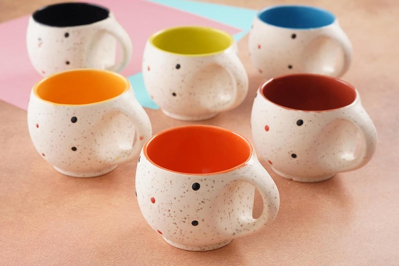Pearl Craft White Matte Polka Dotted Ceramic Handcrafted Tea Cups Set of 6 300 ML Microwave Safe Cappuccino Cup Matte Finish Large Cup for TeaCoffee Gift Cup Tea Set B0C8DNT12W - Image 4