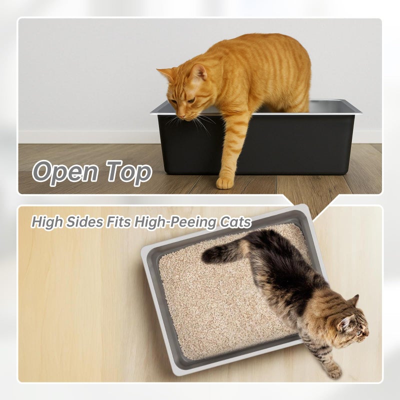 Ohtomber Stainless Steel Litter Box - High Sided Metal Cat Litter Box Pan, Never Absorbs Smell, Easy to Clean Non Stick Cat Litterbox Tray Toilet Pet Supplies for Indoor Kitty, Kitten, Rabbit, Puppy - Image 3