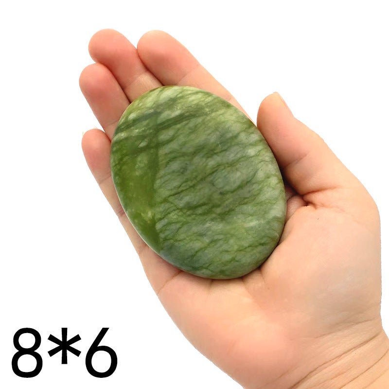 Olive jade massage stone 8*8 essential oil SPA hot stone volcanic energy stone natural jade glazed jade Lushan jade green jade(8*6) - Image 4