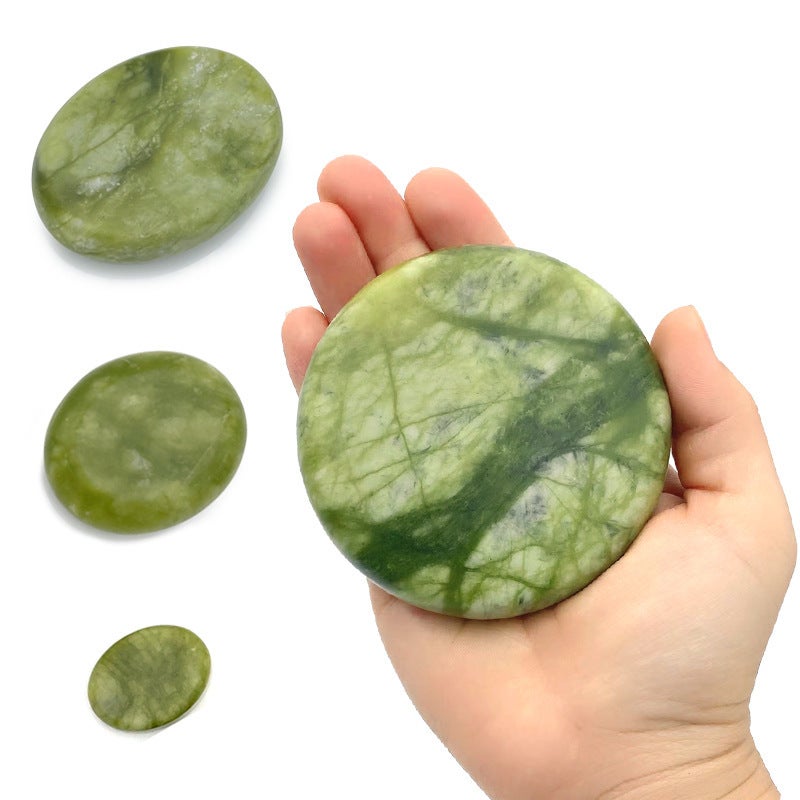 Olive jade massage stone 8*8 essential oil SPA hot stone volcanic energy stone natural jade glazed jade Lushan jade green jade(8*6) - Image 5