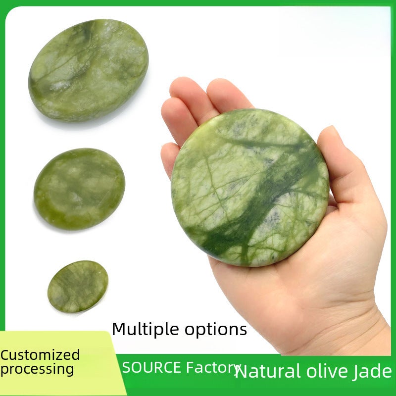 Olive jade massage stone 8*8 essential oil SPA hot stone volcanic energy stone natural jade glazed jade Lushan jade green jade(8*6) - Image 2