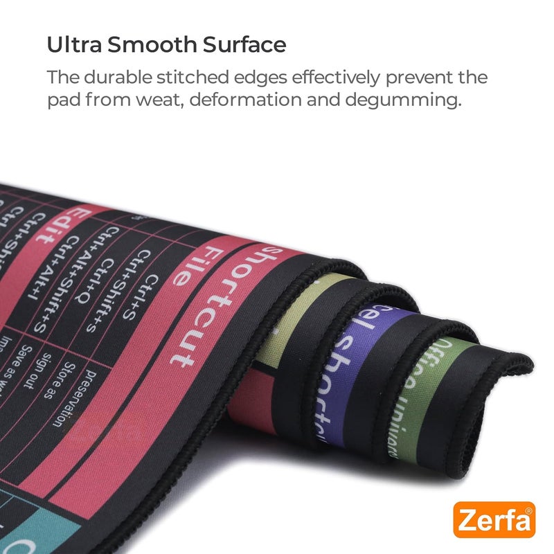 Zerfa Extra Large (80 x 30 CM) Extended Gaming Laptop Mouse Pad, Thick Non-Slip Rubber Base Desk Mat Keyboard pad for/Computer Shortcut Key Design (Black) - Image 4