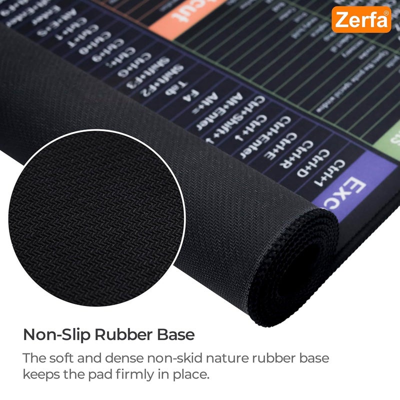 Zerfa Extra Large (80 x 30 CM) Extended Gaming Laptop Mouse Pad, Thick Non-Slip Rubber Base Desk Mat Keyboard pad for/Computer Shortcut Key Design (Black) - Image 5