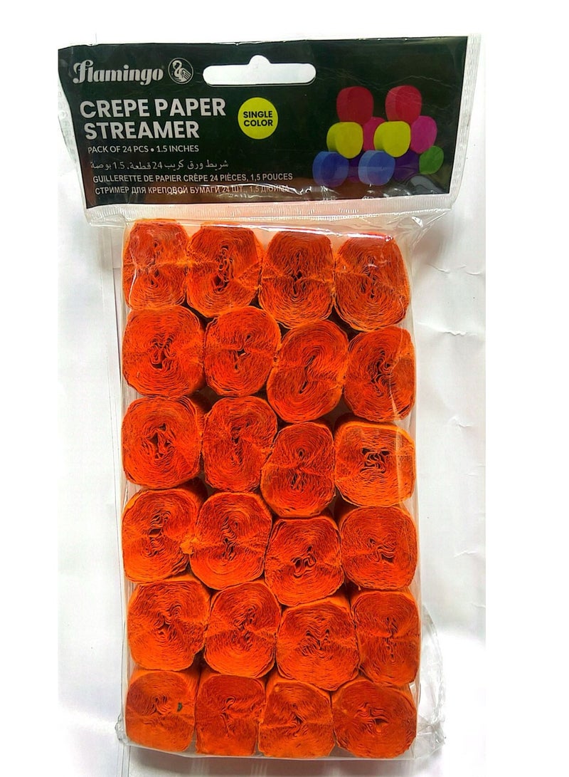 Flamingo 24 Roll Crepe Paper Single Color Streamer 1.5Inches Orange Color - Image 1