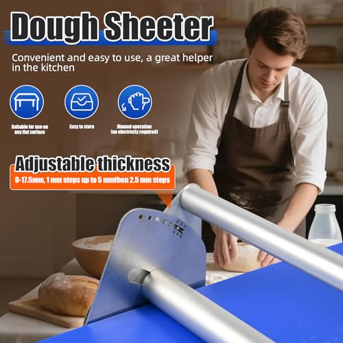 Atdsetr Folding Dough Rolling Machine，Manual Dough Sheeter ，Compact Dough Sheeter Machine For Bakery Pizza，Dough Machine With Adjustable Thickness, Stainless Steel（2 Rolling Boards） - Image 3