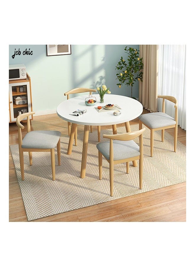 Sturdy RoundTea Table, White Top Low Coffee Table with Wood Legs,Simple Design Dining Table Kitchen Table for Small Apartment, Dining Room and Living Room (80×80×73CM)