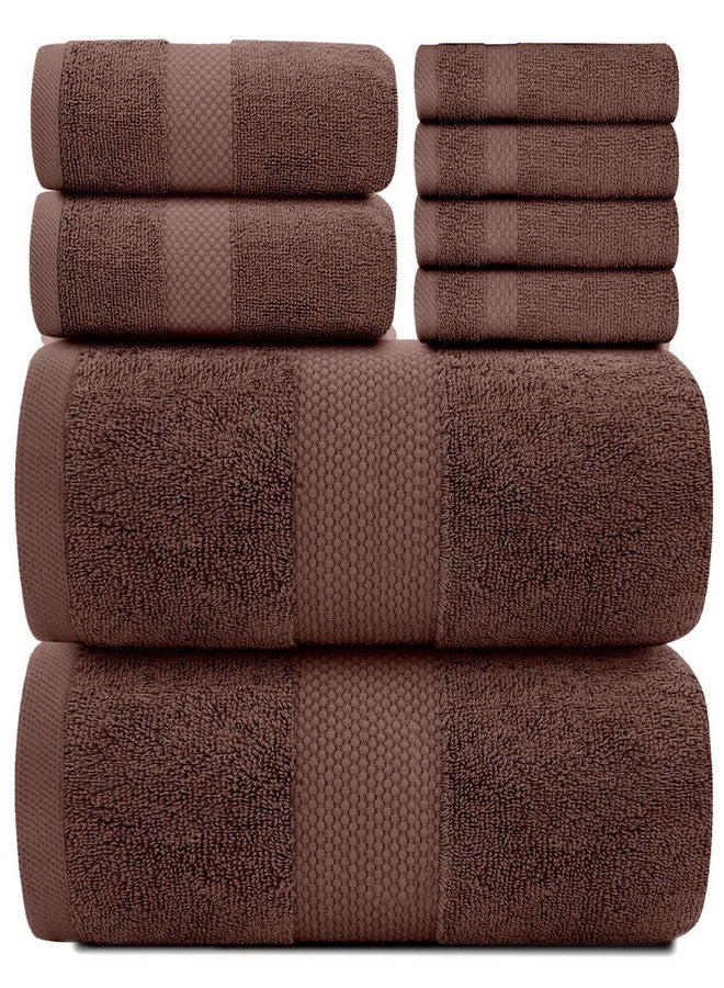 White Classic White Classic Luxury Bath Towel Set of 8 Pieces - 100% Turkish Cotton Highly Absorbent Towels for Bathroom, 2 Luxury Bath Towels 700GSM, 2 Hand Towels, 4 Washcloths, Brown  - Image 1