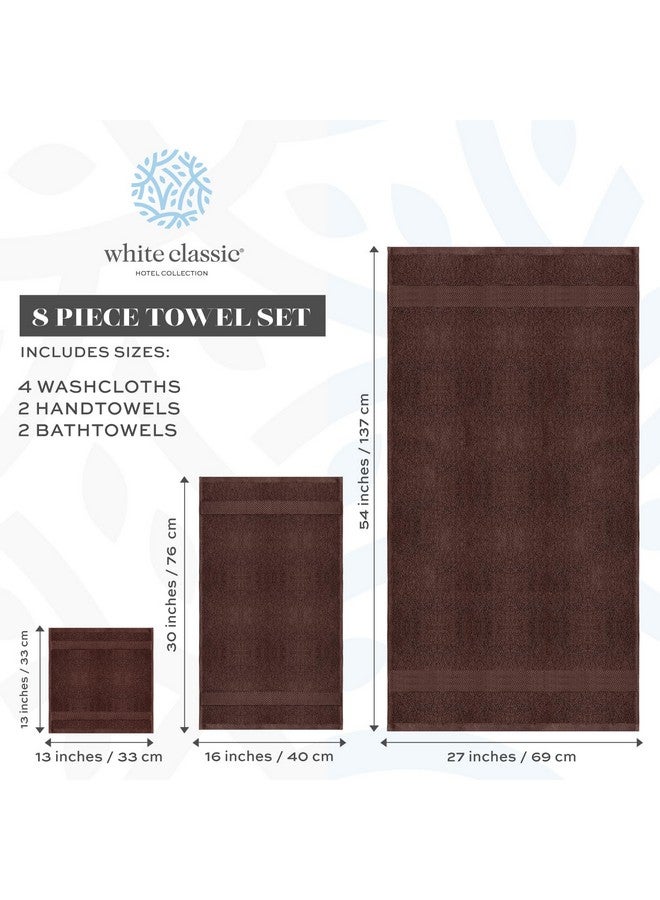 White Classic White Classic Luxury Bath Towel Set of 8 Pieces - 100% Turkish Cotton Highly Absorbent Towels for Bathroom, 2 Luxury Bath Towels 700GSM, 2 Hand Towels, 4 Washcloths, Brown  - Image 4