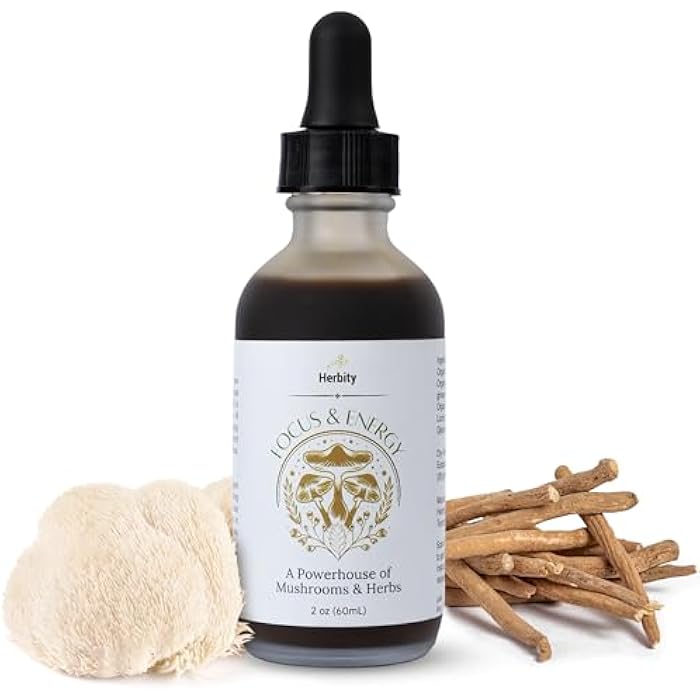 Herbity Focus & Energy Natural Mushroom Tincture - Adaptogenic Mushroom Drops & Organic Blend - Supplement for Immune Boost, Balance, Calm, Cognitive Support, and Stress (2oz) - Image 1