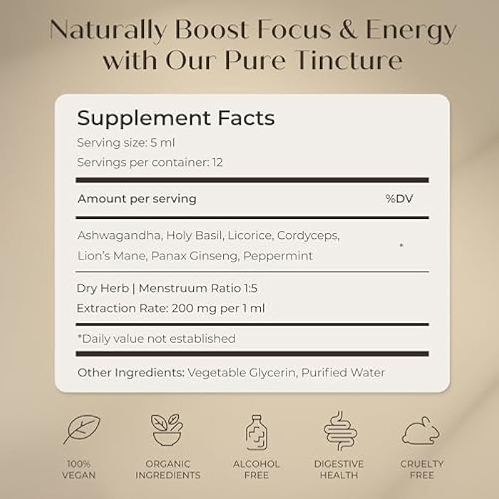 Herbity Focus & Energy Natural Mushroom Tincture - Adaptogenic Mushroom Drops & Organic Blend - Supplement for Immune Boost, Balance, Calm, Cognitive Support, and Stress (2oz) - Image 4