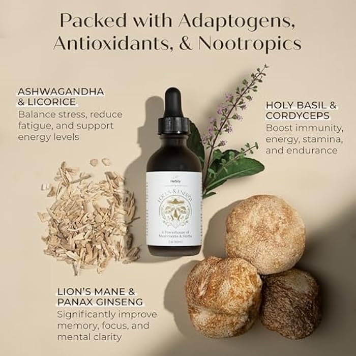 Herbity Focus & Energy Natural Mushroom Tincture - Adaptogenic Mushroom Drops & Organic Blend - Supplement for Immune Boost, Balance, Calm, Cognitive Support, and Stress (2oz) - Image 3
