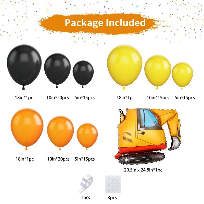 Sowide Construction Party Balloon Garland Kit, Construction Birthday Party Supplies Orange Black Yellow Balloon Garland with Truck Foil Balloon for Construction Quarantine Party Decorations - Image 2