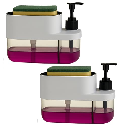 BENAVJI Outdoor Living 3-in-1 Sink Soap Dispenser with Sponge Holder – Dual Liquid Pump for Dishwashing Liquid & Hand Wash, Kitchen Counter Organizer Pack of 2 - Image 1