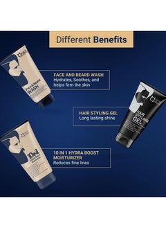 Qraa Men Winter Care Kit (Value Pack) For Glowing & Moisturised Skin | Ideal Gift Set For Men (Face And Beard Wash, 10 In 1 Hydra Moisturizer, Hair Styling Gel) 100Gm X3 | Pack Of 3  - Image 4