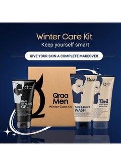 Qraa Men Winter Care Kit (Value Pack) For Glowing & Moisturised Skin | Ideal Gift Set For Men (Face And Beard Wash, 10 In 1 Hydra Moisturizer, Hair Styling Gel) 100Gm X3 | Pack Of 3  - Image 2