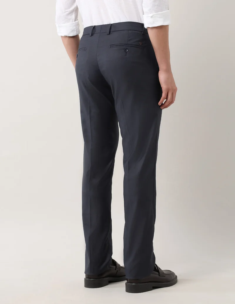 Arrow Dark Blue Mid Rise Solid Trousers for Men | Best Price UAE