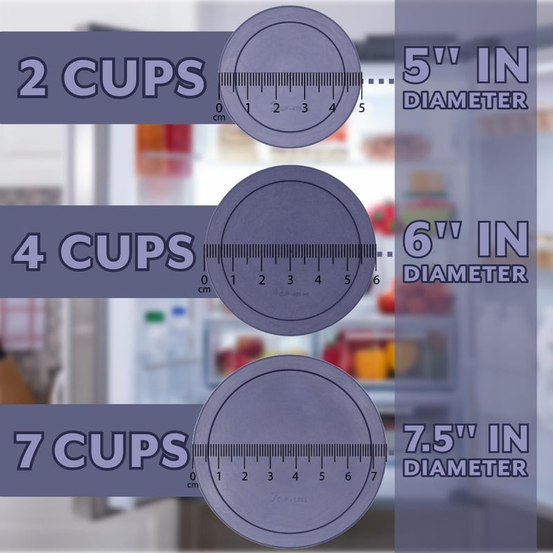 Cibi Food Storage Container Lids (2 Cups, Blue - 6PK) For Pyrex and Anchor Round Glass Containers, Dishwasher and Microwave Safe Replacement Lids - Image 4
