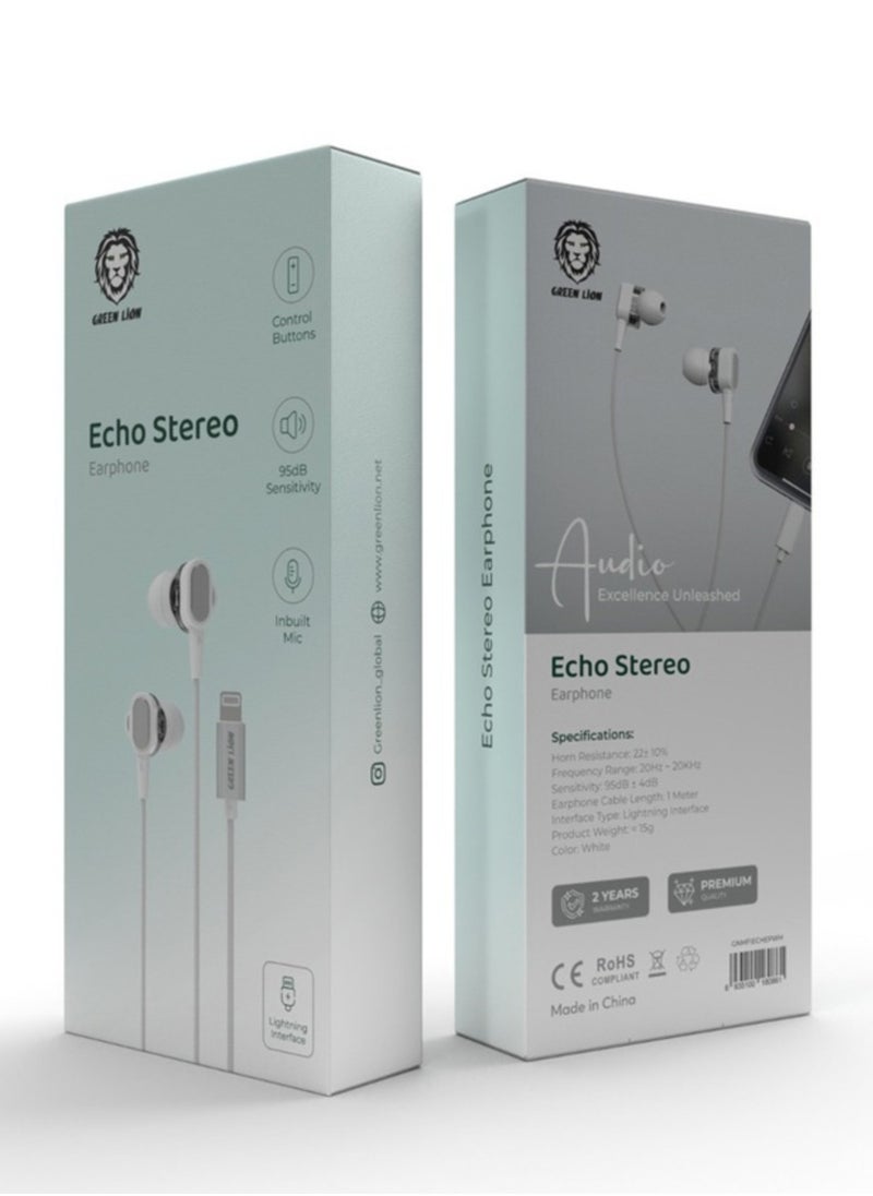 GREEN LION - Echo Stereo Earphone with Lightning Interface - White - Image 1