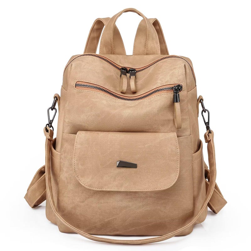 WYFJNX PU Leather Backpack Purse for Women Fashion Multipurpose Design Handbag Ladies Shoulder Bags Travel Backpack Khaki - Image 1
