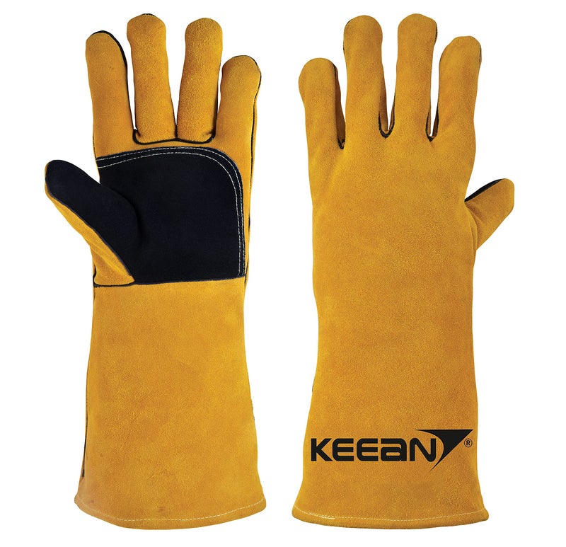 KEEAN MIG ARC TIG Welding 14 Inch Gloves with Extra Padded Palm Leather High Temperature Hot Thermal Work Safety Heavy Duty Heat Fire Resistant at 350°C Leather Cut Proof Gaunlets Kevlar Stitching - Image 1