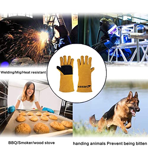 KEEAN MIG ARC TIG Welding 14 Inch Gloves with Extra Padded Palm Leather High Temperature Hot Thermal Work Safety Heavy Duty Heat Fire Resistant at 350°C Leather Cut Proof Gaunlets Kevlar Stitching - Image 5