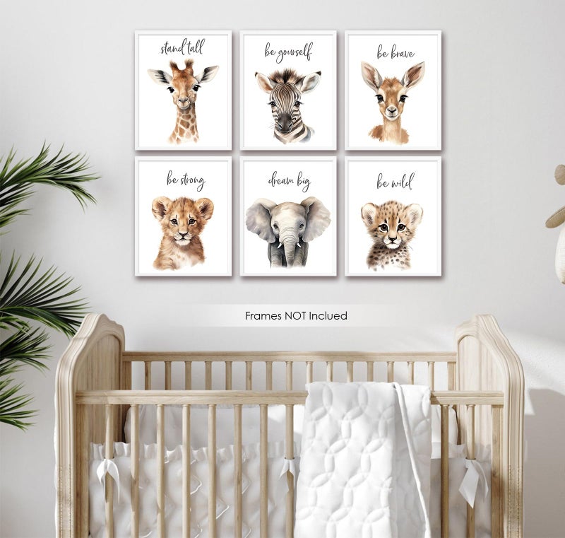 VicBou 6 PCS Cartoon Animals Wall Art Nursery Decor Cute Giraffe Leopard Zebra Deer Elephant Inspirational Wall Decor Unframed Posters Nursery Print Paintings Artwork for Home Bedroom Living Room 8x10 In - Image 3
