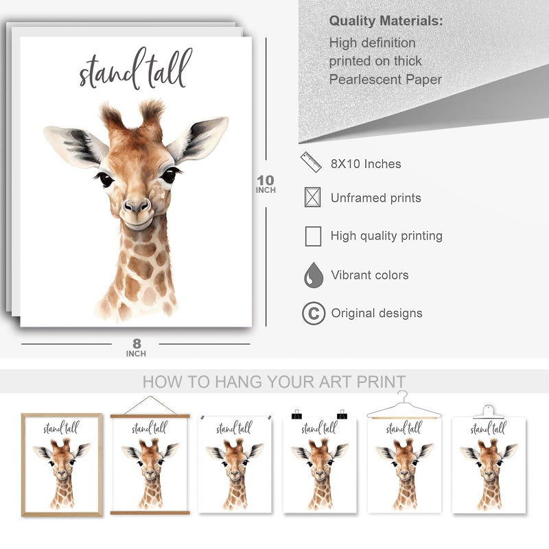 VicBou 6 PCS Cartoon Animals Wall Art Nursery Decor Cute Giraffe Leopard Zebra Deer Elephant Inspirational Wall Decor Unframed Posters Nursery Print Paintings Artwork for Home Bedroom Living Room 8x10 In - Image 5