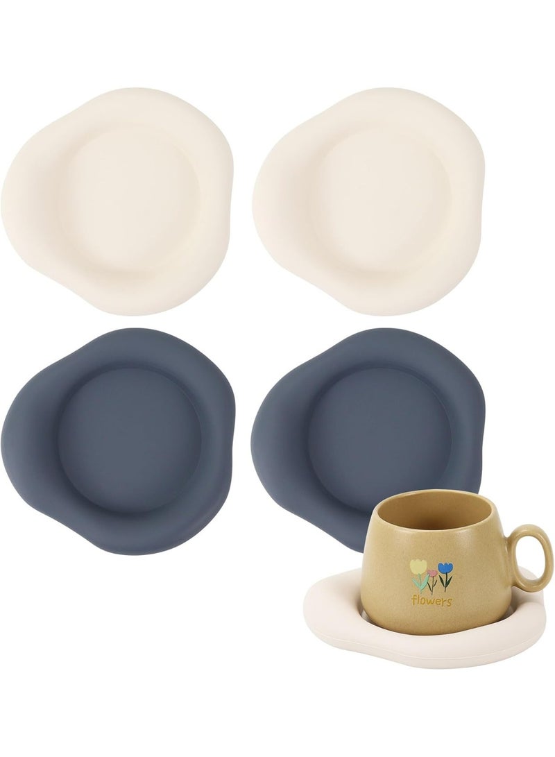 Bukela Silicone Cloud Coasters Set of 4, Non-Slip Drink Coasters for Coffee Cups, Dining Room Table Decor, Reusable Home Kitchen Accessories (White & Blue) - Image 1