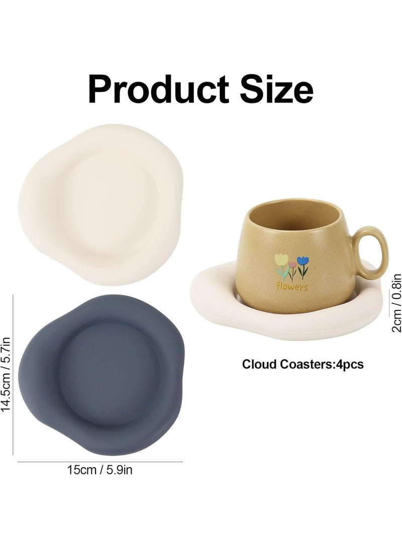 Bukela Silicone Cloud Coasters Set of 4, Non-Slip Drink Coasters for Coffee Cups, Dining Room Table Decor, Reusable Home Kitchen Accessories (White & Blue) - Image 3
