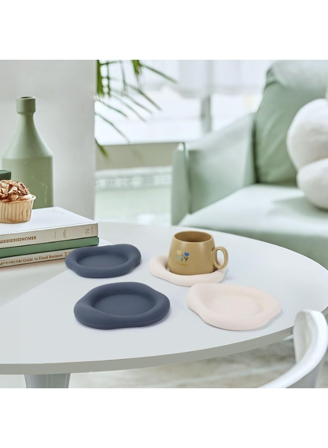 Bukela Silicone Cloud Coasters Set of 4, Non-Slip Drink Coasters for Coffee Cups, Dining Room Table Decor, Reusable Home Kitchen Accessories (White & Blue) - Image 2