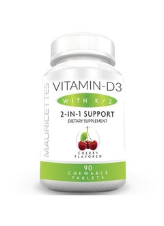 Vitamin D3 K2 Chewables with Vitamin D 2000 iu and K2 MK7 - Cherry Flavored Sublingual Vitamin D K2 Tablets - K2 D3 Vitamin Supplement for Adults and Kids