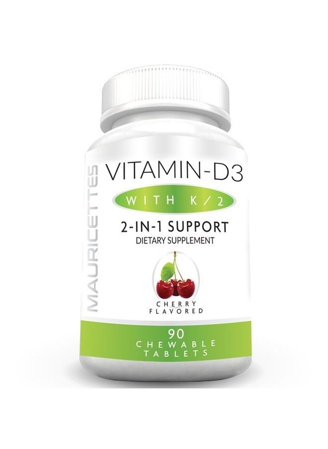 Mauricettes - Vitamin D3 K2 Chewables with Vitamin D 2000 iu and K2 MK7 - Cherry Flavored Sublingual Vitamin D K2 Tablets - K2 D3 Vitamin Supplement for Adults and Kids - Image 1