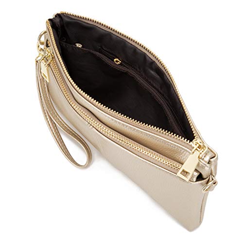 ZOOEASS Triple Zip Small Crossbody Bag Lightweight Purses Vegan Leather Wristlet Clutch, Includes Adjustable Shoulder (Gold) - Image 5
